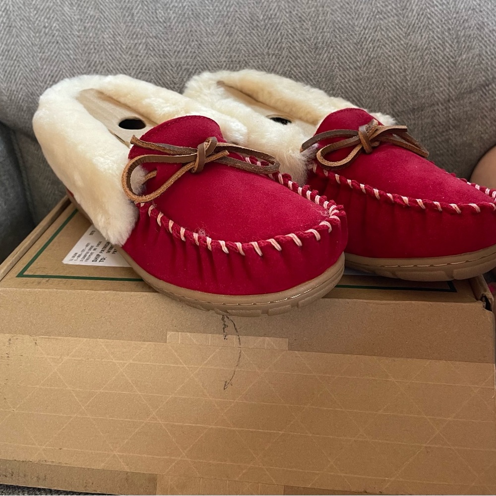 LL BEAN Red Moccasin slippers